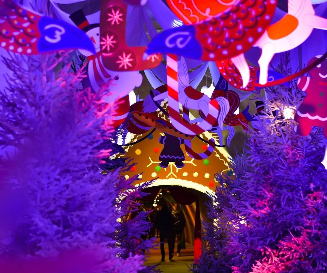 Ulaz u tematski tunel ukrašen za advent
