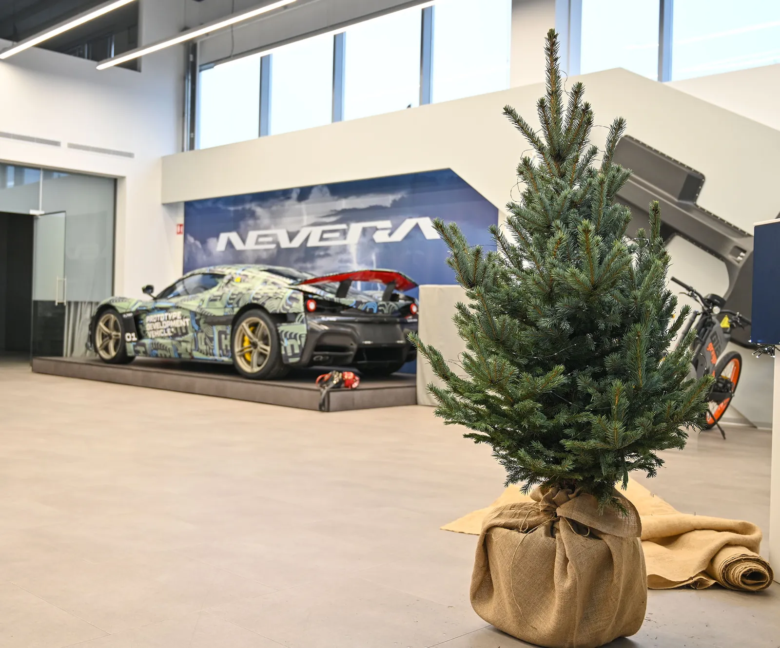 Božićno drvce u automobilskom showroomu